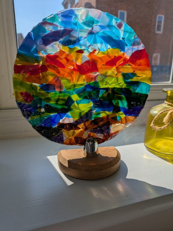 Sunset over Ocean, fused glass art.
