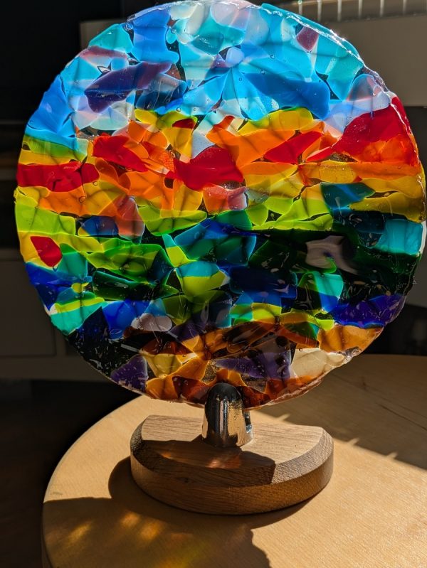 Sunset over Ocean, fused glass art.