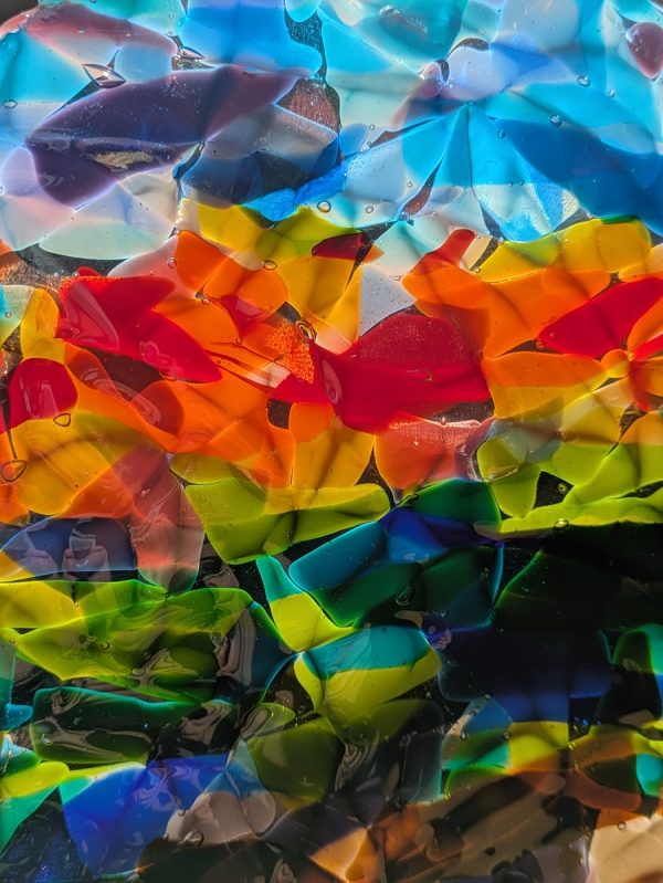 Sunset over Ocean, fused glass art.