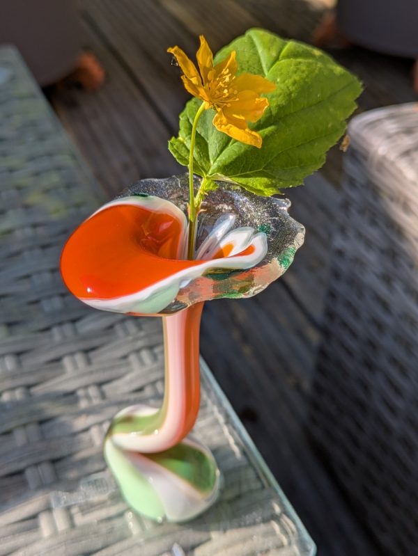 Stunning green and orange gooseneck vase