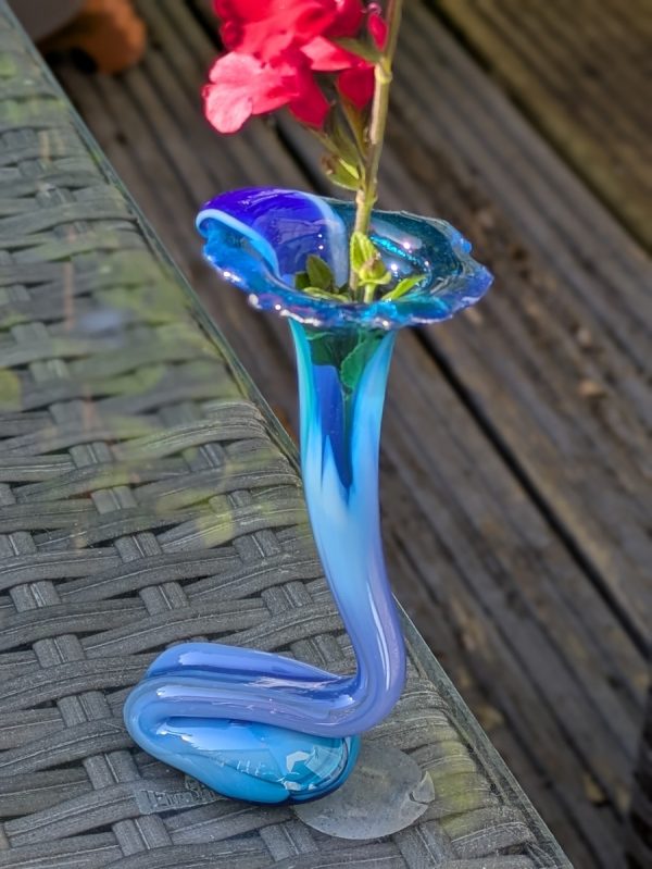 Striking streaky blue gooseneck vase