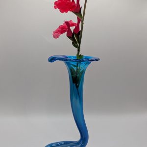 Striking streaky blue gooseneck vase