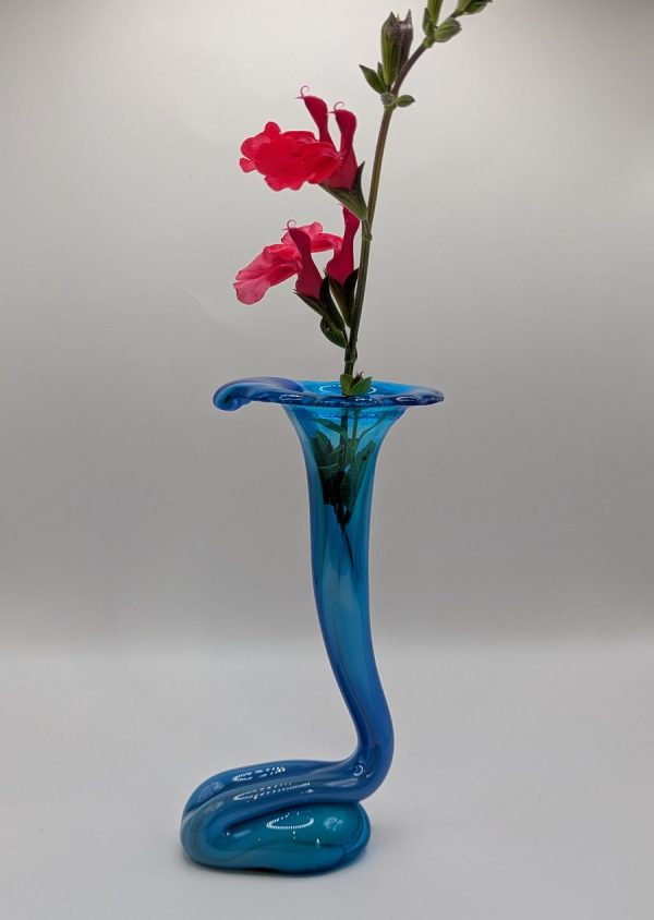 Striking streaky blue gooseneck vase