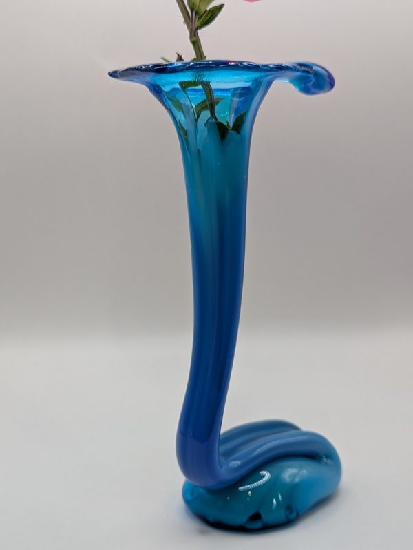 Striking streaky blue gooseneck vase