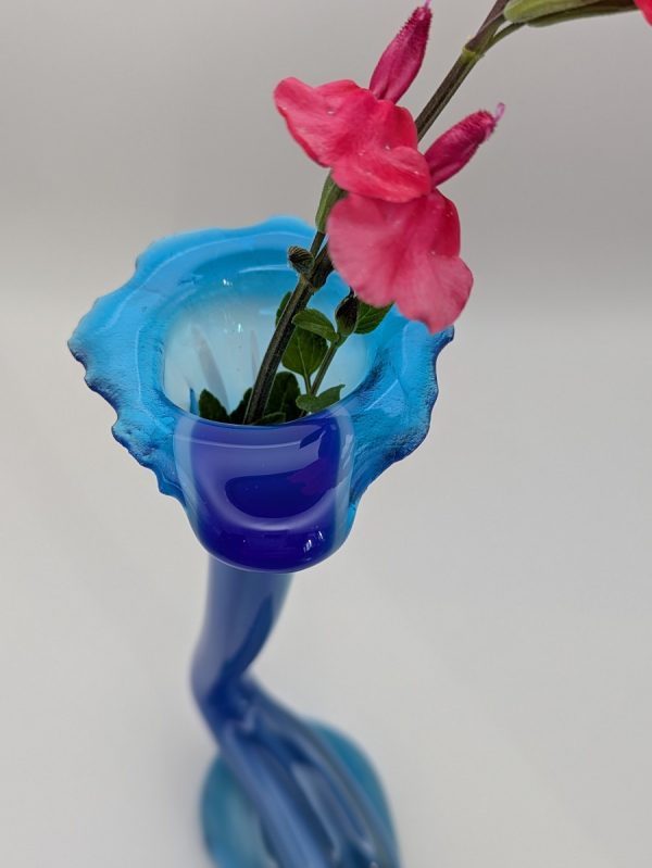 Striking streaky blue gooseneck vase