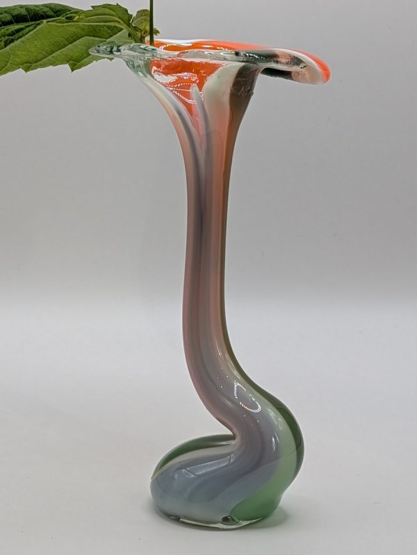 Stunning green and orange gooseneck vase