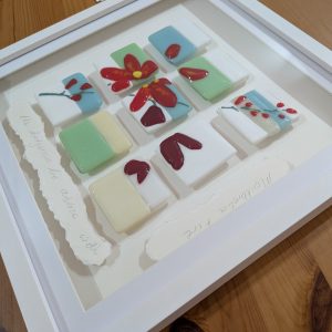 Vibrant Montbretia Nonet framed tile work: 33cm x 33cm