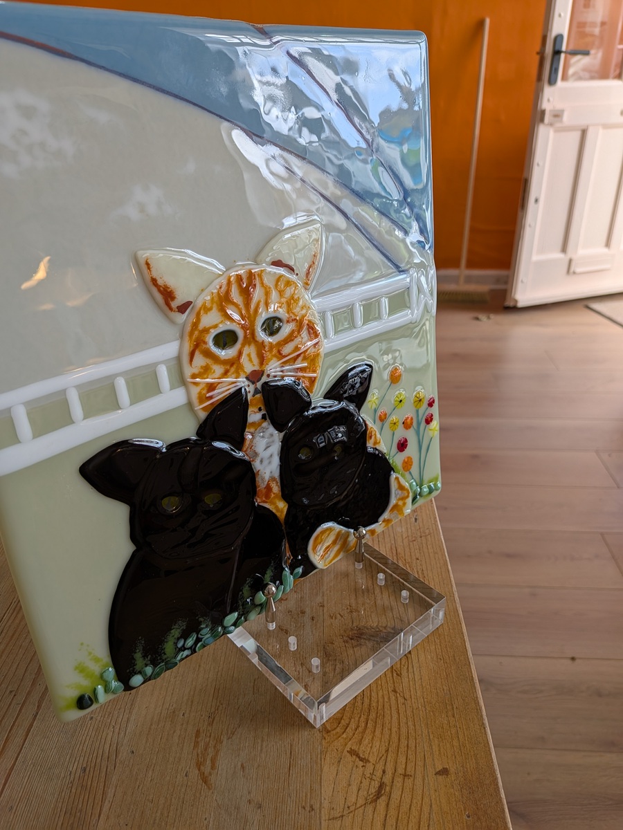 Cat and Kittens Mara Amore glass art commission