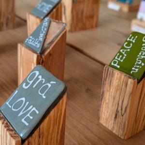 Thoughtful and personal Gaelic word glass slates. 5cm x 4cm plus handmade stand.