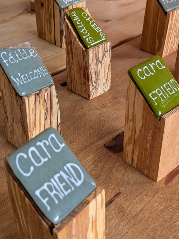 Thoughtful and personal Gaelic word glass slates. 5cm x 4cm plus handmade stand. - Image 2