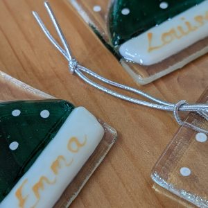 Green Santa Hat Glass Decorations